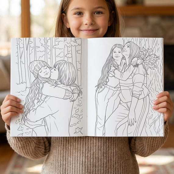 Custom Coloring Book from Photos, 26 Custom Coloring Pages, Personalized Gift for Family, Custom pet portrait coloring book for kids adults