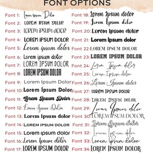 May include: A graphic showing 34 different font styles for the text "Lorem Ipsum Dolor". The fonts range from casual script to bold and blocky.