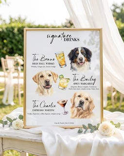 Custom Watercolor Pet Signature Wedding Drink Sign with stand, Personalized Dog Cat Signature Drinks Plaque, Cocktail Bar Sign, his and hers By Uveprint Designed by uveprint Shop owned by Erika 4 years on Etsy