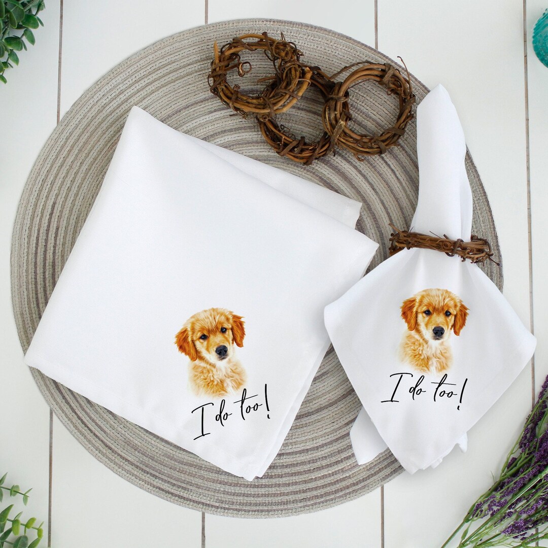 Custom Dog Cocktail Napkins 4 Pcs, Personalized Pet Portrait Wedding Napkins, Bridal Shower