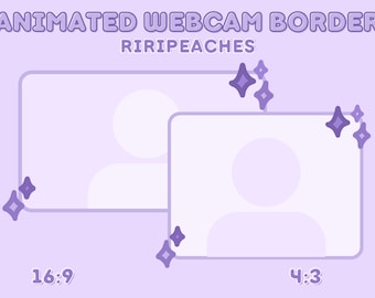 May include: Purple animated webcam border with two frames, one 16:9 and the other 4:3, with sparkling stars in the corners.