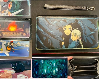 Princess Mononoke Howls Moving Castle Kiki Spirited Away ART Deco PUnLeather Zipper Clutch  Vegan - Custom Print Sublimation