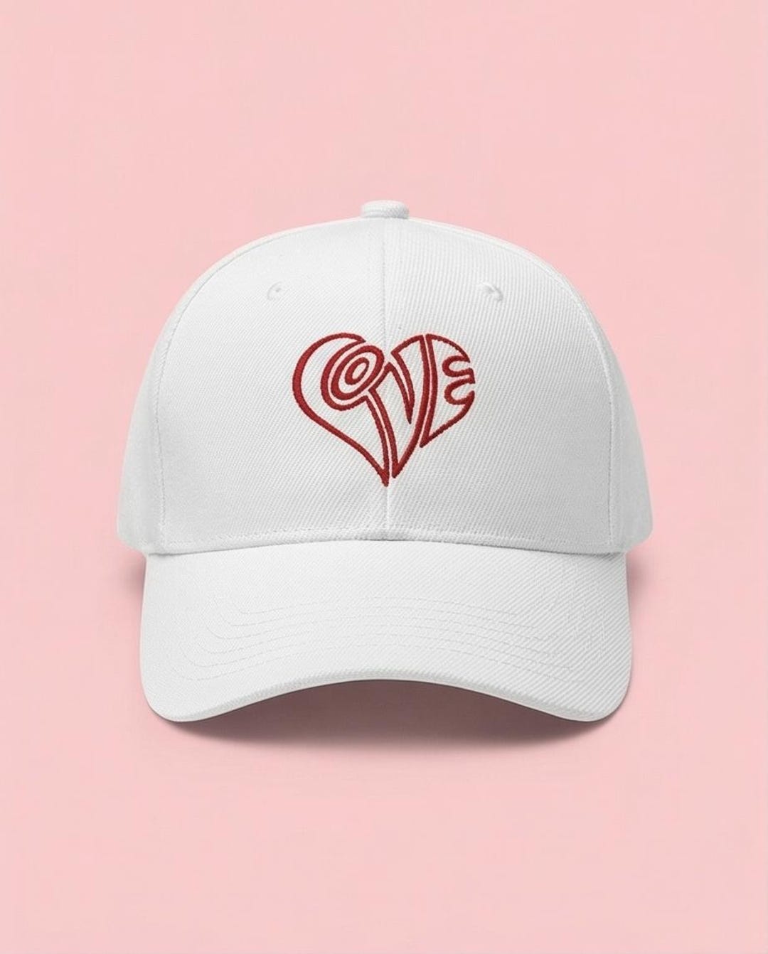 Embroidered LOVE Heart Cap | Minimalist White Baseball Hat, Adjustable ...