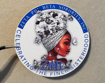 Zeta Phi Beta Beautiful Butterfly in White 2.5in round stickers, waterproof, glossy, sorority, black women, college
