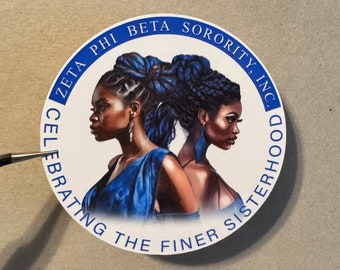 4 inch Zeta Phi Beta 2 Beautiful Ladies round stickers, waterproof, glossy, sorority, black women, college