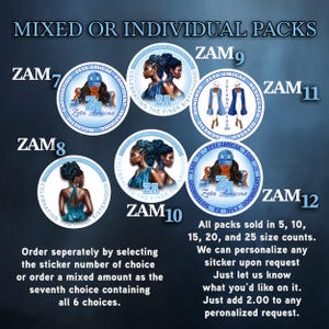 2.5 inch Zeta Amicae Sticker choices, waterproof, glossy, sorority, black women, college, various types