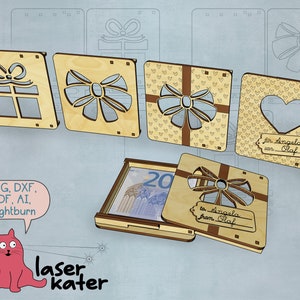 Caja para regalo de dinero - Archivo cortado con láser SVG DXF - Regalo de boda de cumpleaños