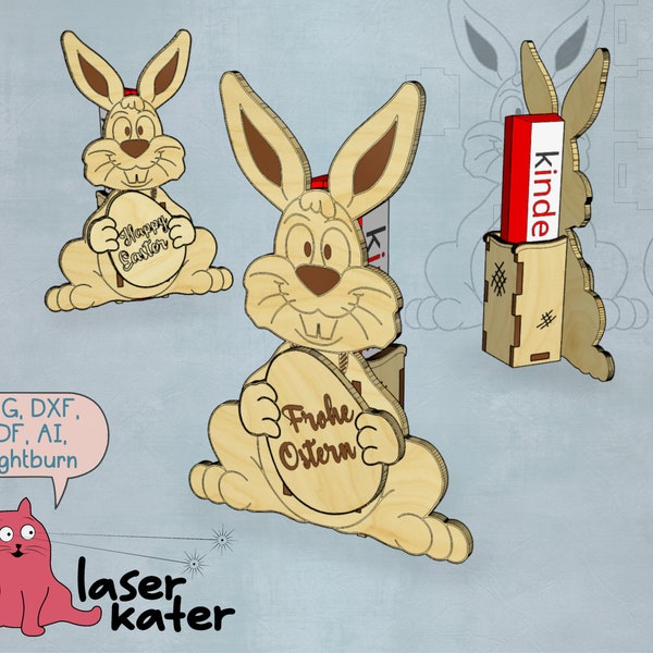 Easter bunny to give as a gift - Laser Cut File SVG DXF - Happy Easter - 3 mm + 4 mm