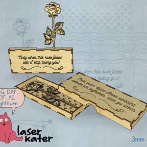 Rose in Valentine's Day Gift Box - Laser Cut File SVG DXF - For Love a Non-Fading Rose