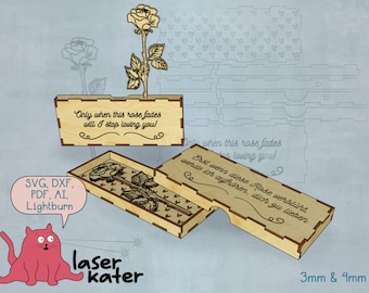 Rose in Valentine's Day Gift Box - Laser Cut File SVG DXF - For Love a Non-Fading Rose