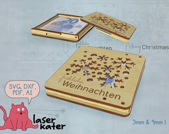 Box für Geldgeschenk Weihnachtsgeschenk Laser Cut Datei SVG DXF Weihnachten Geschenk Schneeflocken