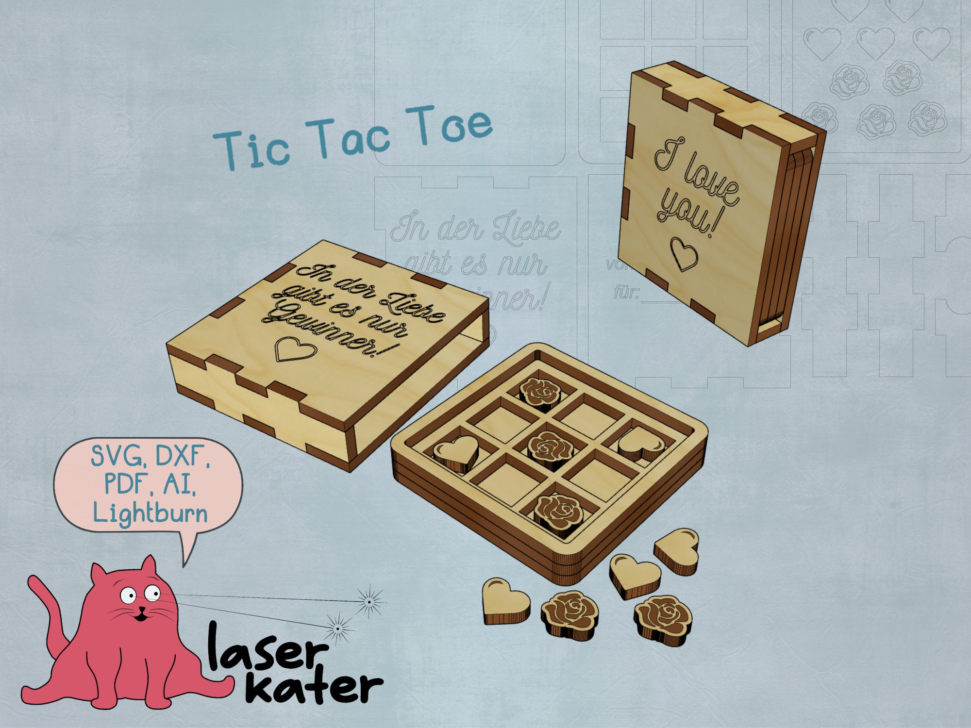 Mini Tic Tac Toe for Valentine's Day Laser Cut File SVG DXF Gift Game ...