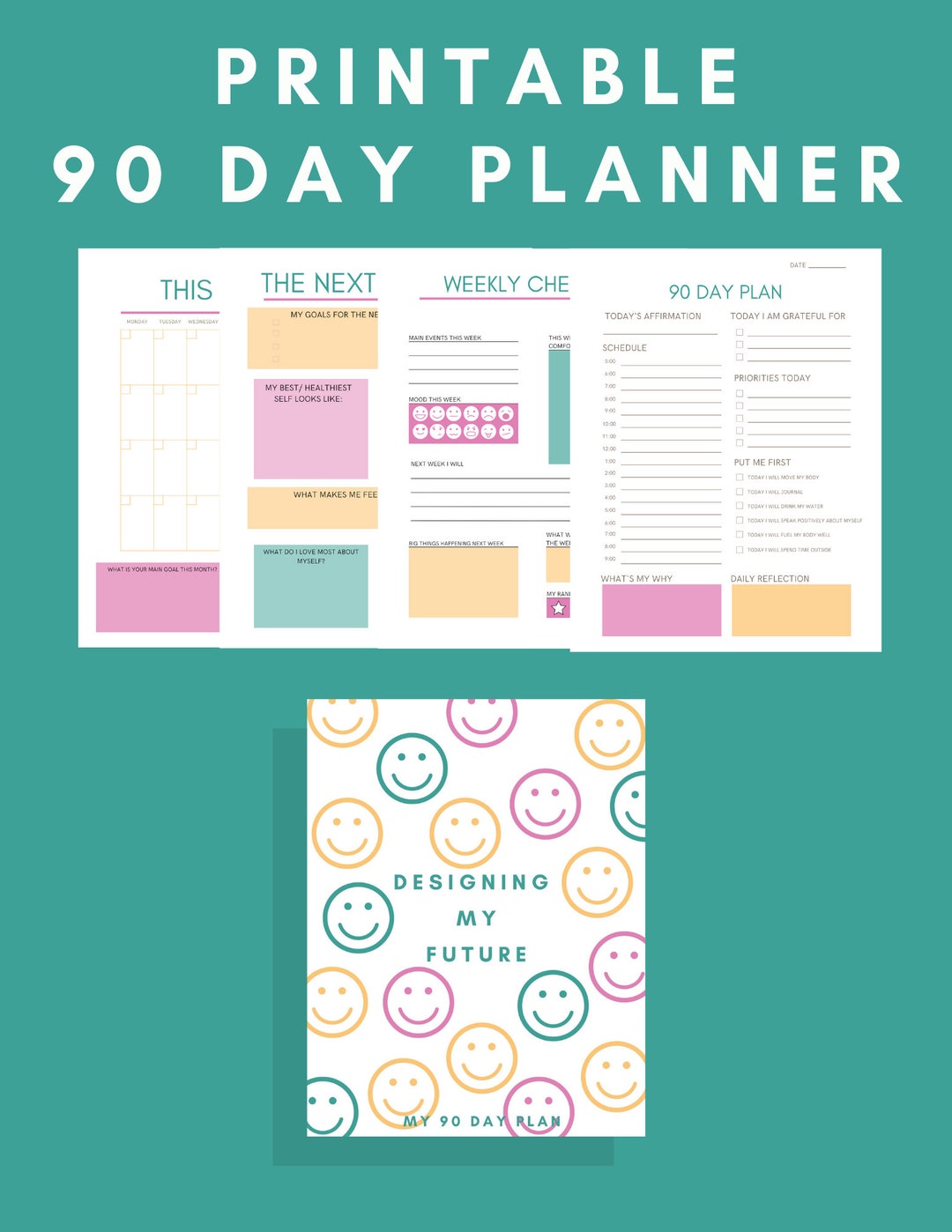 Smiley 90 Day Printable Planner - Etsy