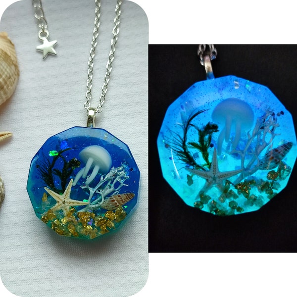 Resin jellyfish necklace with glow feature