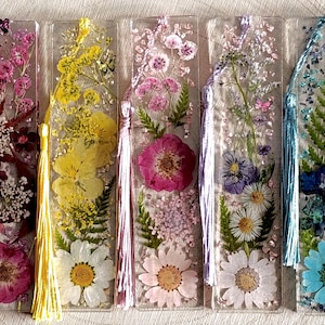 Resin floral bookmark with coloured glass shards, cute garden in a bookmark!