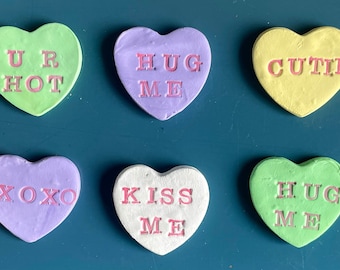 Conversation hearts, candy hearts, pocket tokens, dirty candy hearts