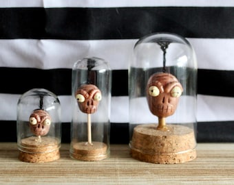 Shrunken head, terrarium, Beetlejuice, Halloween, miniature