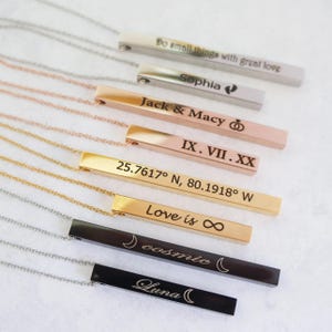 Personalized Engraved Bar Necklace: Custom Name, Date Jewelry