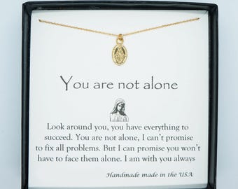 Virgin Mary Necklace: Dainty Oval Charm, First Communion Gift