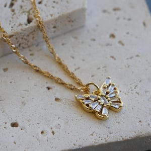 Gold Butterfly Necklace, Small CZ Butterfly Pendant, Dainty Jewelry, Gold Necklace for Women, Gift for Her
