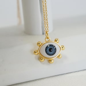 Blue Evil Eye Pendant Necklace: Gold Protective Amulet