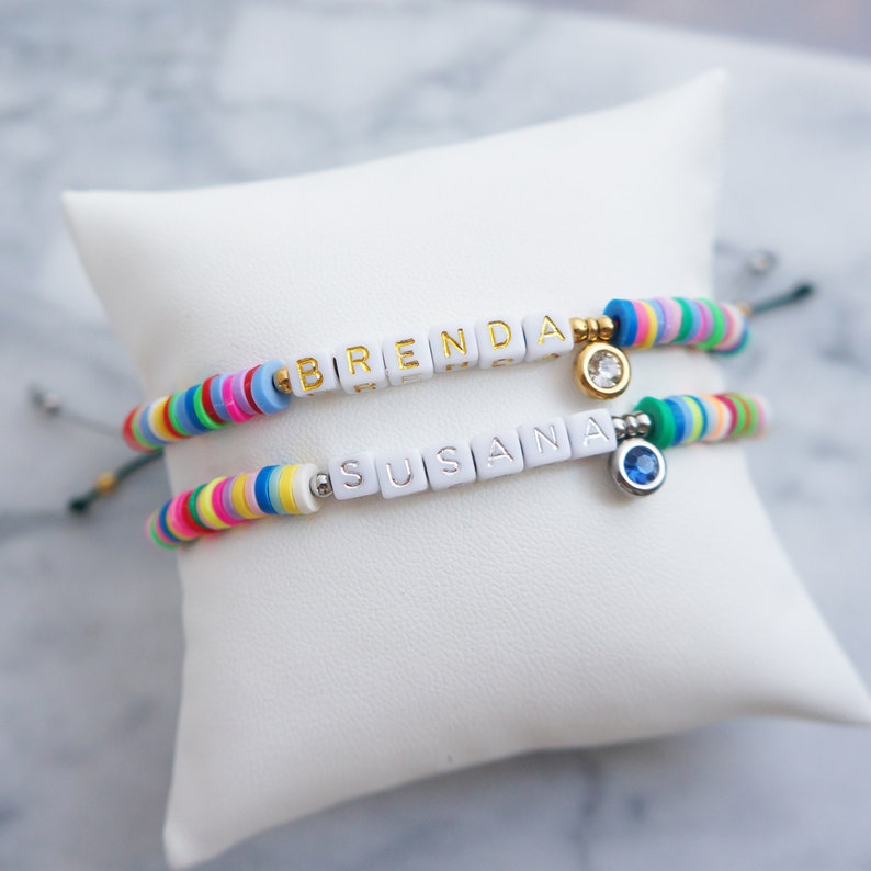 Name Bead Bracelet Birthstone Friendship Bracelet Natural Etsy