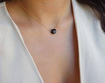 Raw Black Tourmaline Crystal Necklace: Natural Stone Pendant