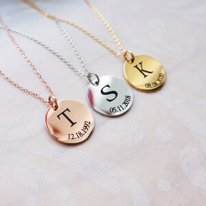 Personalized Initial Disc Necklace: Engraved Stainless Steel, Sister Gift