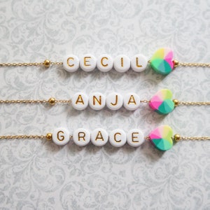 Gold Beaded Name Necklace: Personalized Clay Heart Initial Necklace