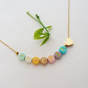 Friendship Necklace Beaded Name Necklace Dainty Colorful Bead Necklace Personalized Gift for Women Words Name Necklace with Heart