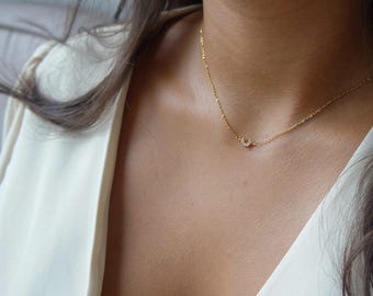 Dainty Gold Moon Necklace: Minimalist Layering Necklace
