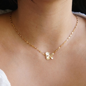 Sparkly Gold Orchid Flower Necklace: Delicate Floral Pendant