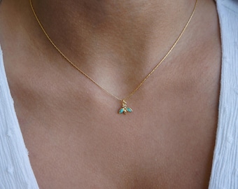 Tiny Turquoise Dragonfly Necklace: Minimalist Charm Jewelry