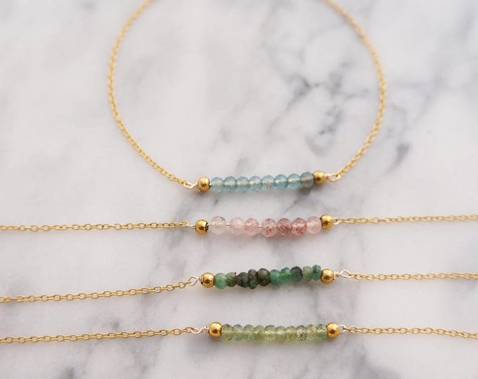Dainty Gemstone Bracelet: Thin Beaded Bar, Natural Crystal Jewelry