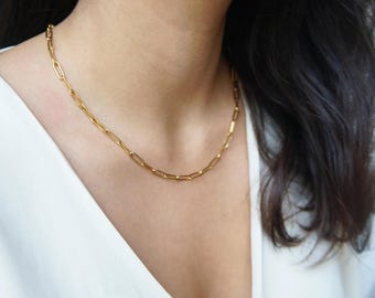 Gold Paperclip Chain Necklace: Stainless Steel Link Choker