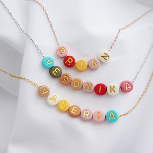 Beaded Name Necklace: Personalized Colorful Bead Stainless Steel Chain