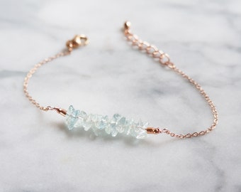 Raw Natural Aquamarine Bracelet Natural Gemstone Beaded Bracelet March Birthstone Bracelet Gift for Her Aquamarine Chain Bracelet