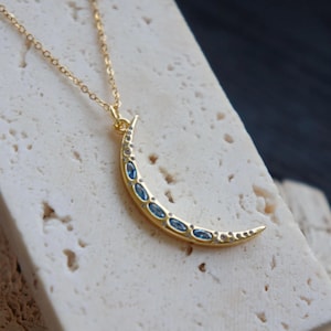 Gold Crystal Moon Pendant Necklace: Celestial Lunar Jewelry
