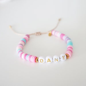 Beaded Name Adjustable Bracelet Gold Letters Personalized Gift for Women Fun Bohemian Colorful Heishi Beaded Bracelet image 3