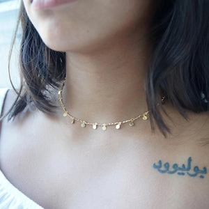Gold Dots Choker: Dainty 16kt Plated Discs Necklace