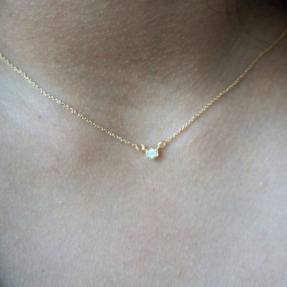 Tiny CZ Crystal Necklace: Gold or Silver Plated, Minimalist Layering