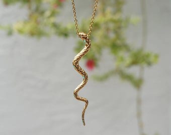 Handmade Gold Snake Necklace, Dainty Serpent Charm Jewelry for Women