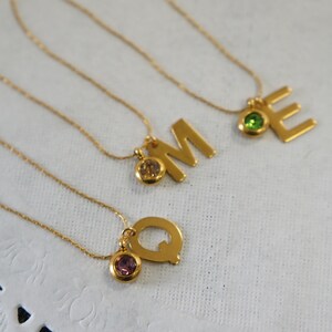 Personalized Birthstone Initial Necklace: Gold Letter Pendant, Custom Jewelry