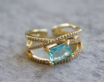 Gold Aquamarine Ring, March Birthstone Jewelry, Elegant Aqua Gemstone Ring, Gift For Her, Aquamarine Birthstone Gift