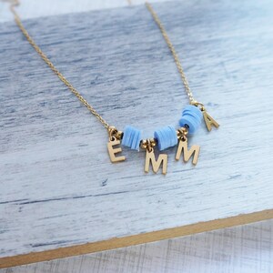Personalized Beaded Name Necklace: Stainless Steel Chain, Custom Letter Charms