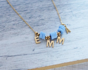 Personalized Beaded Name Necklace: Stainless Steel Chain, Custom Letter Charms