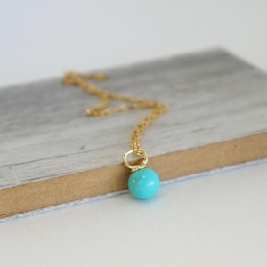 Dainty Turquoise Pendant Necklace: 10mm Round Charm, Gold Chain