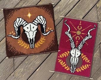 BUNDLE Ram and Antelope Skull Celestial Crochet Tapestry Patterns / Wall Hanging / Wall Art / Decor