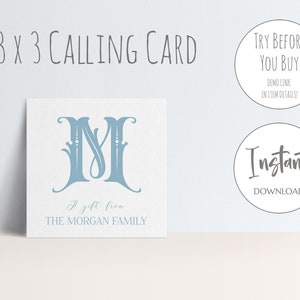 Family Calling Card | 3x3 Gift Tag | Gift Enclosure Card | Monogram Gift Tag | Printable Gift Tag | Watercolor Gift Tag