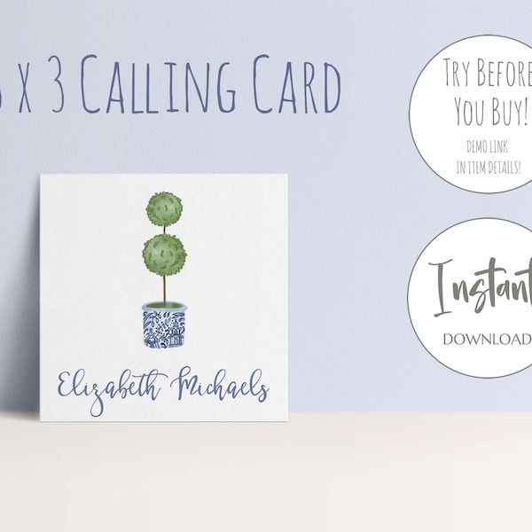 Chinoiserie Calling Card | 3x3 Gift Tag | Family Calling Card | Chinoiserie Gift Tag | Printable Gift Tag | Watercolor Gift Tag